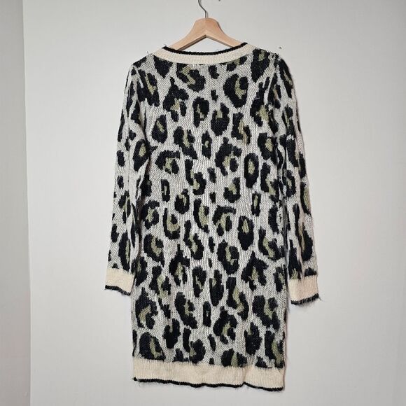NEW Umgee Logan Animal Print Knit Sweater Dress Blavk Olive Off White Size Small - Picture 3 of 8